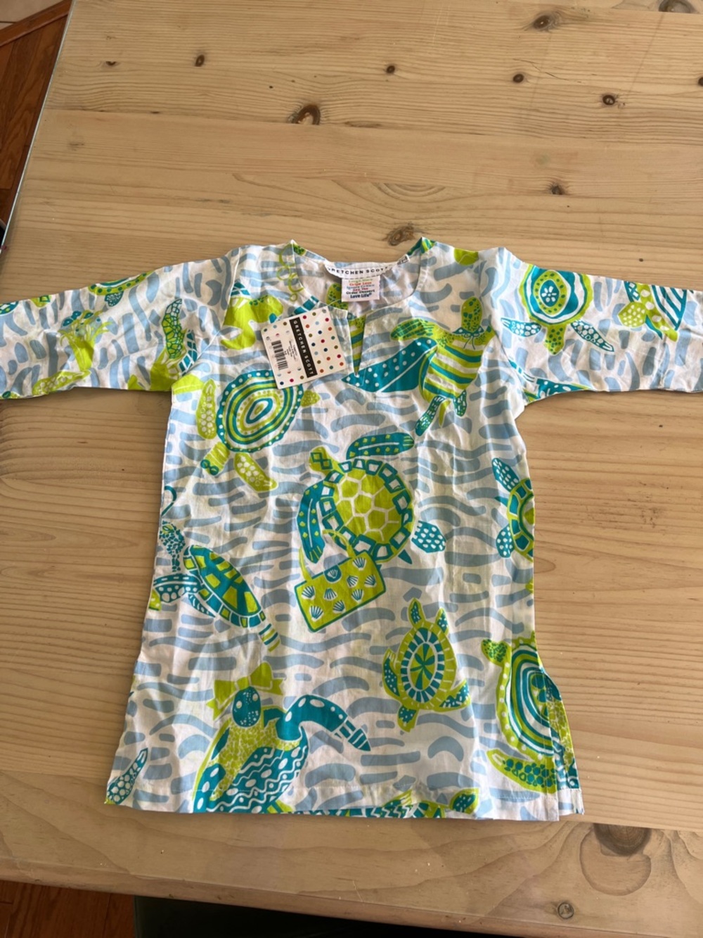 Gretchen Scott Designs Girls White Swim Coverup with Teal and Lime Turtle Print